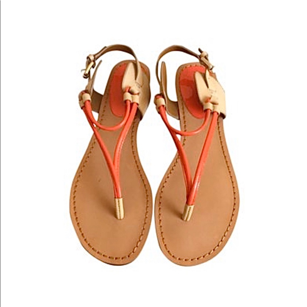 COACH Cassandra Sandal Orange + Tan w Gold Detail